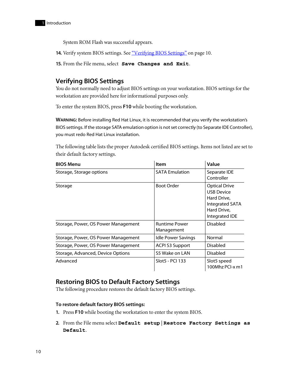 Verifying bios settings, Restoring bios to default factory settings | HP XW8400 User Manual | Page 14 / 40