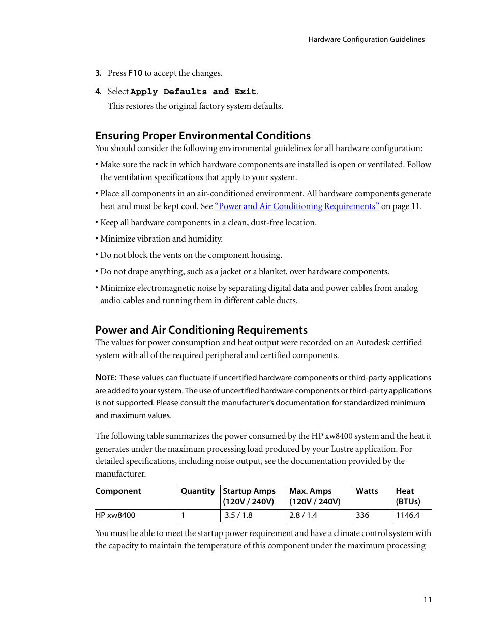 Ensuring proper environmental conditions, Power and air conditioning requirements | HP XW8400 User Manual | Page 15 / 40