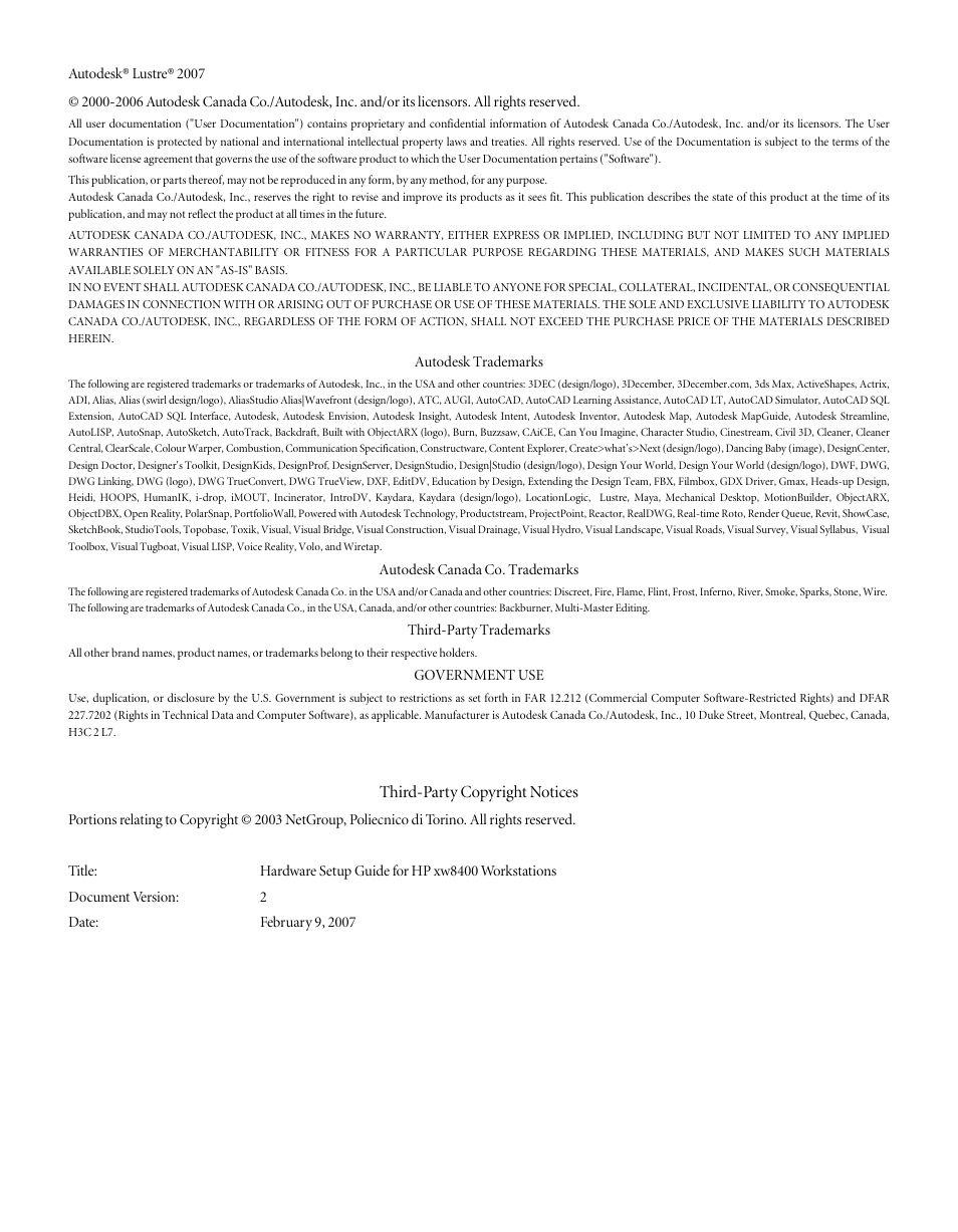 Third-party copyright notices | HP XW8400 User Manual | Page 2 / 40