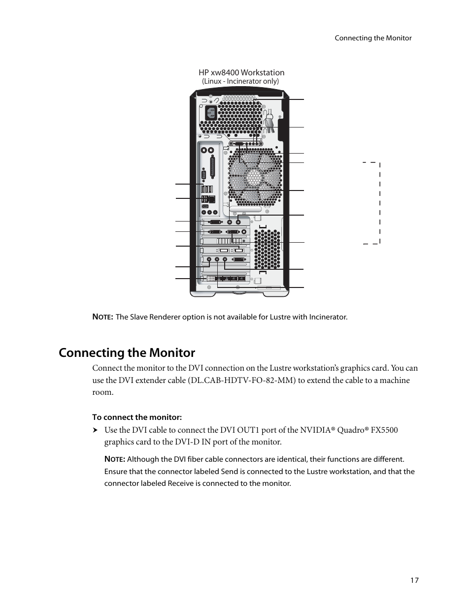 Connecting the monitor, Connecting the monitor (eizo 24-inch lcd) | HP XW8400 User Manual | Page 21 / 40