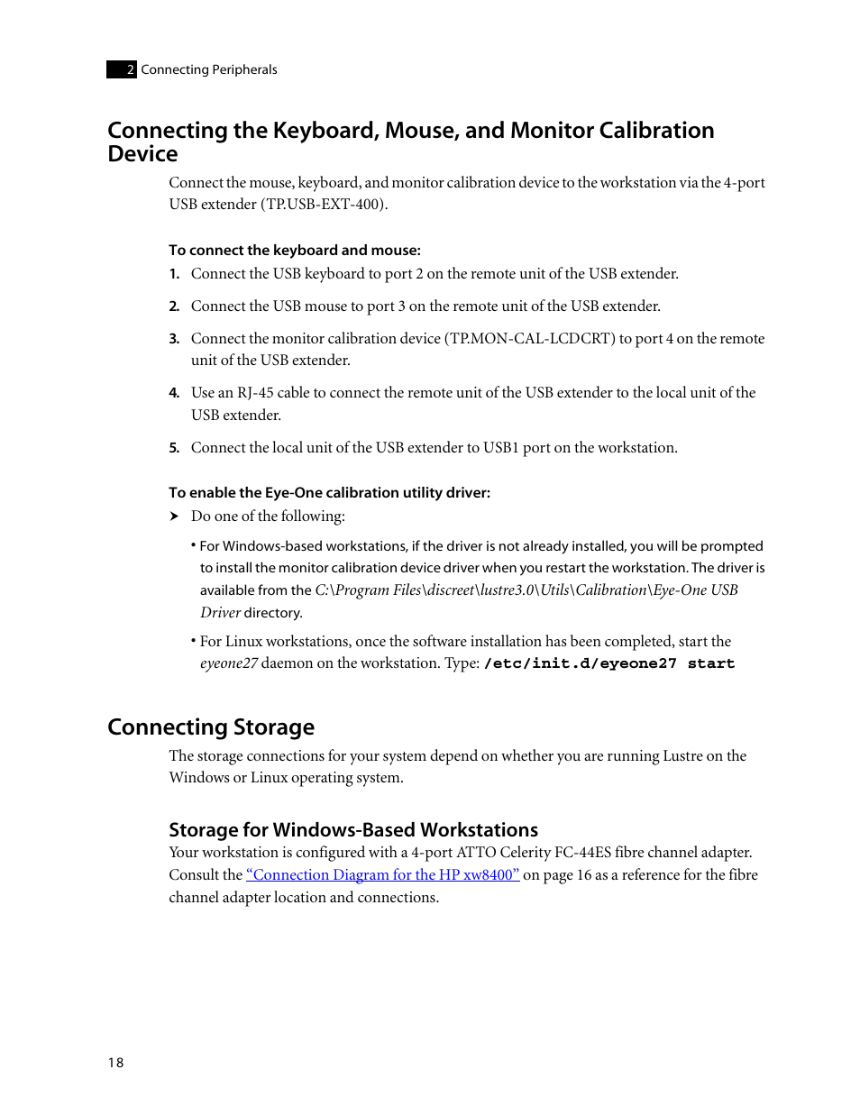 Connecting storage, Storage for windows-based workstations, Monitor calibration device on linux workstations | HP XW8400 User Manual | Page 22 / 40
