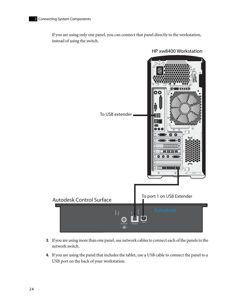 Autodesk control surface, Autodesk, Hp xw8400 workstation | Connecting system components 3 | HP XW8400 User Manual | Page 28 / 40