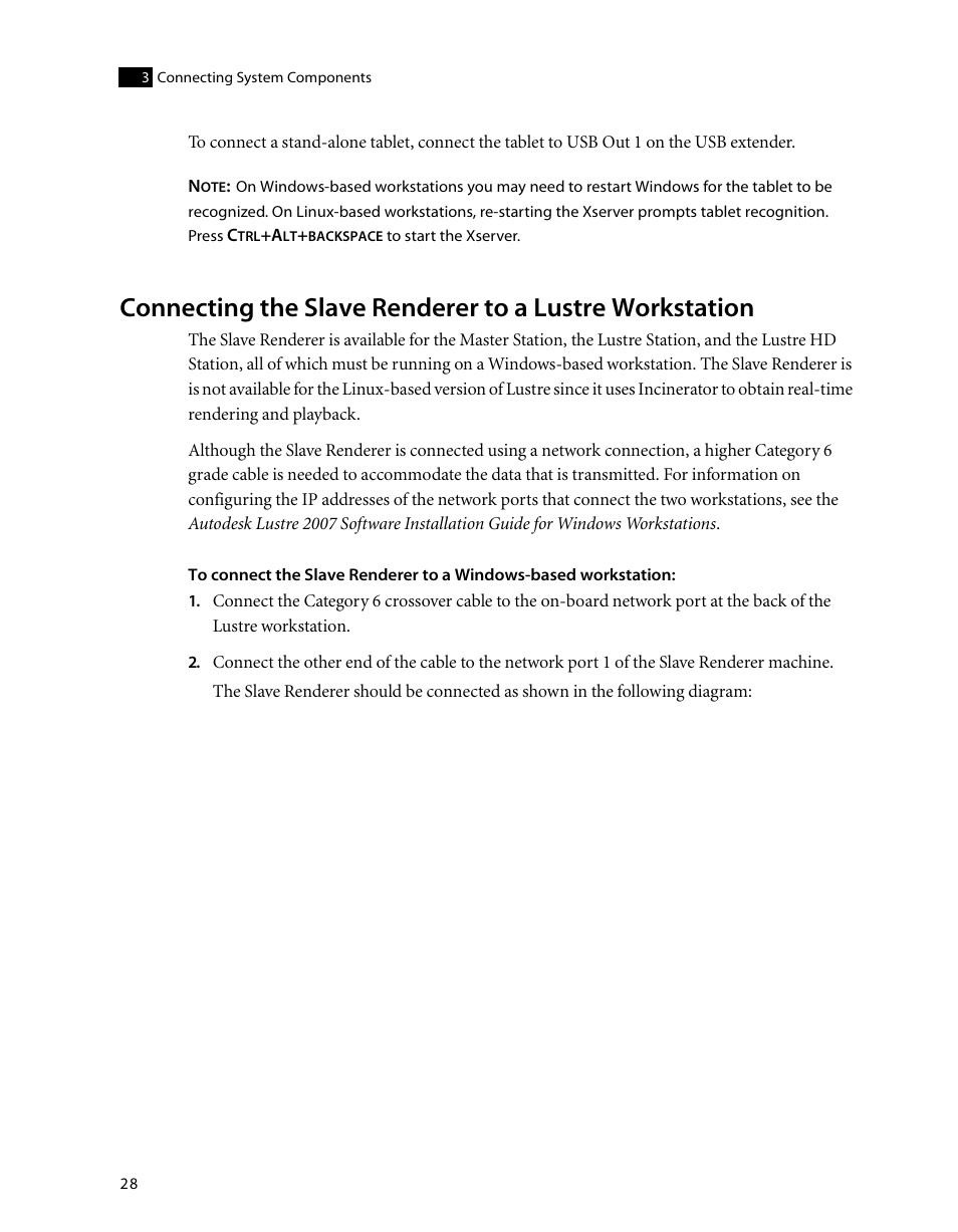 Connecting the slave renderer, Connecting the slave, Renderer to a lustre workstation | HP XW8400 User Manual | Page 32 / 40