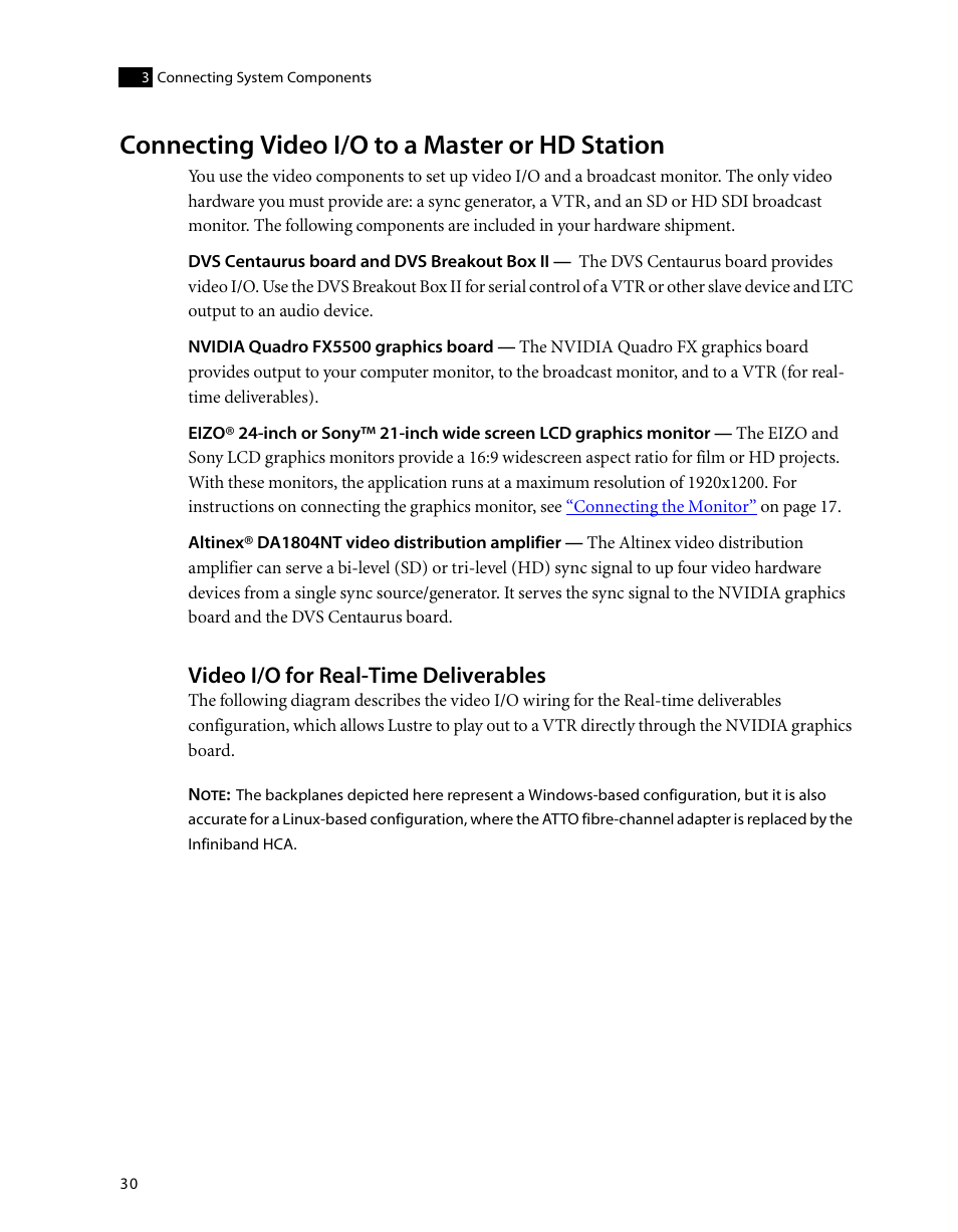 Connecting video i/o to a master or hd station, Video i/o for real-time deliverables | HP XW8400 User Manual | Page 34 / 40