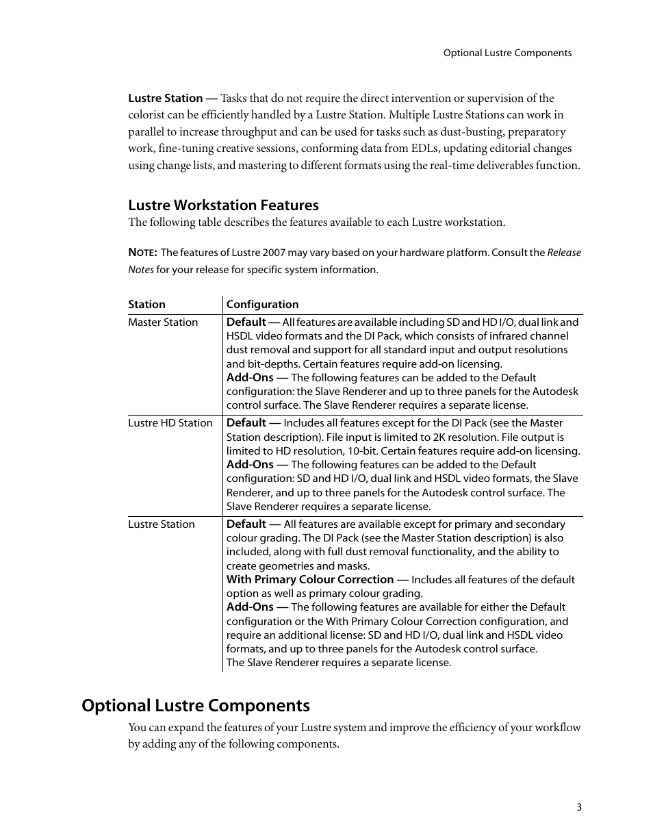 Lustre workstation features, Optional lustre components | HP XW8400 User Manual | Page 7 / 40