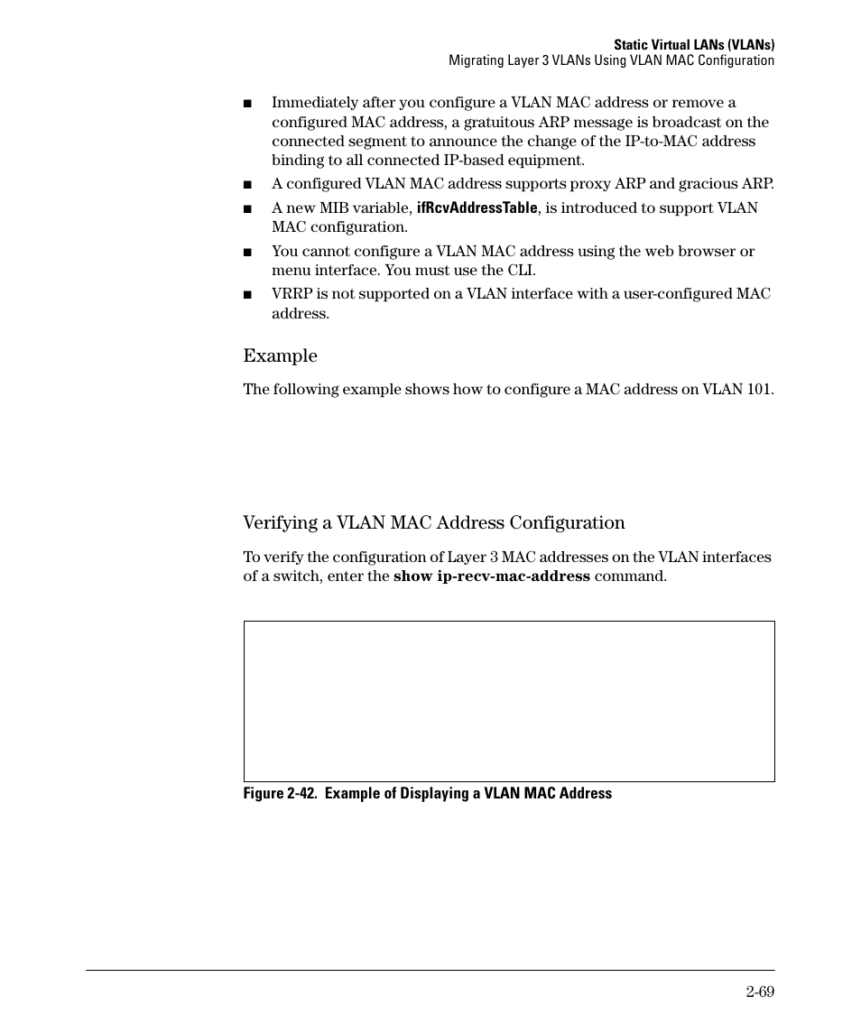 Example, Verifying a vlan mac address configuration, Example -69 | Verifying a vlan mac address configuration -69 | HP 5400ZL User Manual | Page 101 / 450