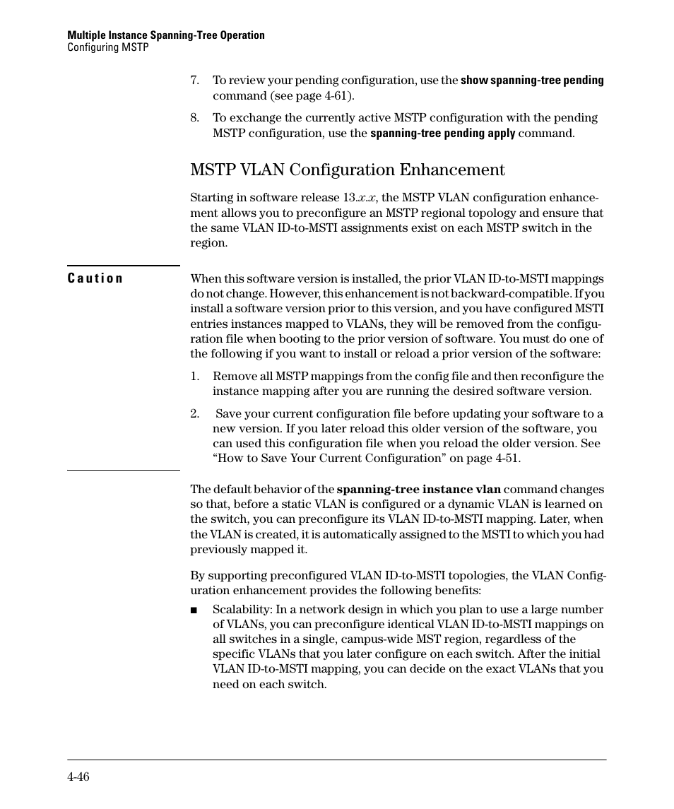Mstp vlan configuration enhancement, Mstp vlan configuration enhancement -46 | HP 5400ZL User Manual | Page 168 / 450