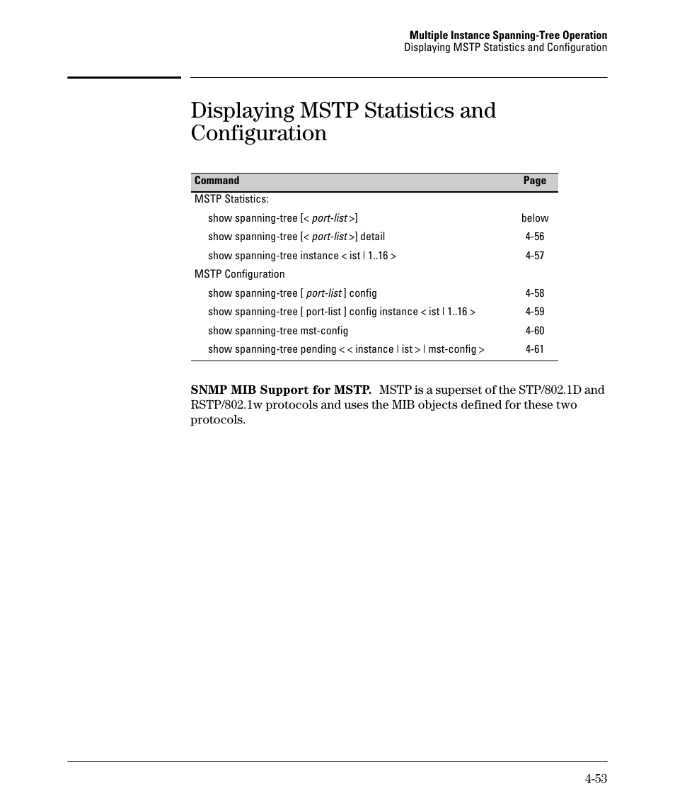 Displaying mstp statistics and configuration | HP 5400ZL User Manual | Page 175 / 450