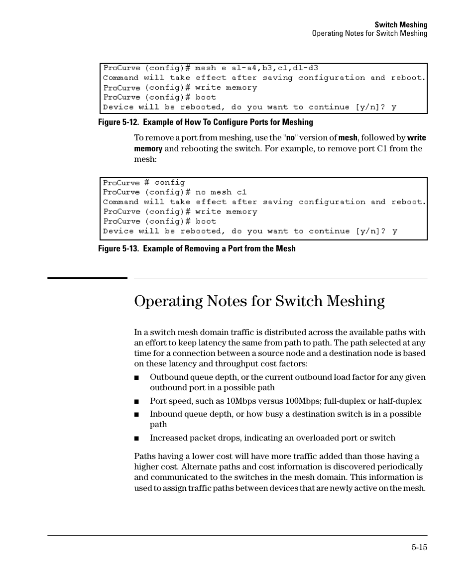 Operating notes for switch meshing | HP 5400ZL User Manual | Page 213 / 450