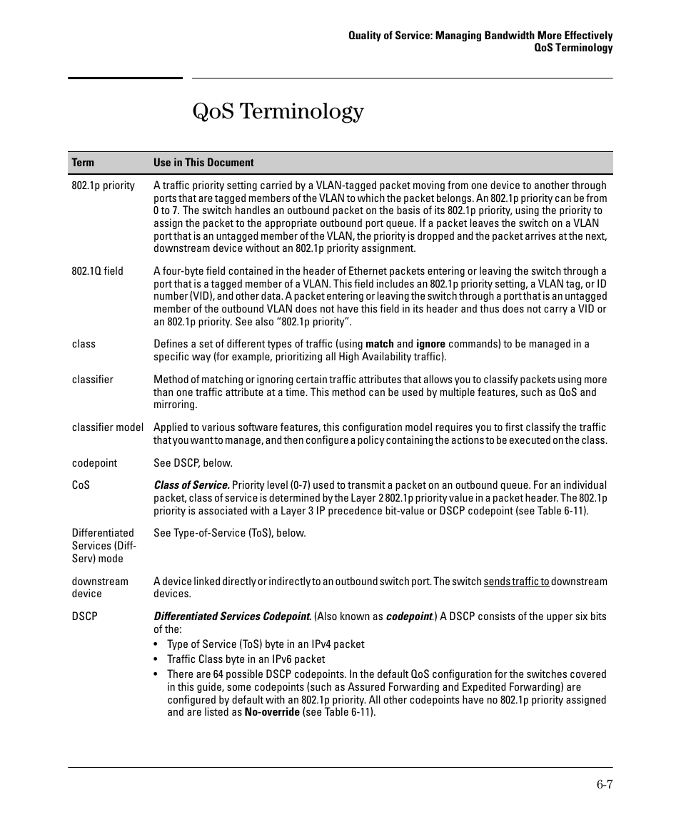 Qos terminology | HP 5400ZL User Manual | Page 229 / 450