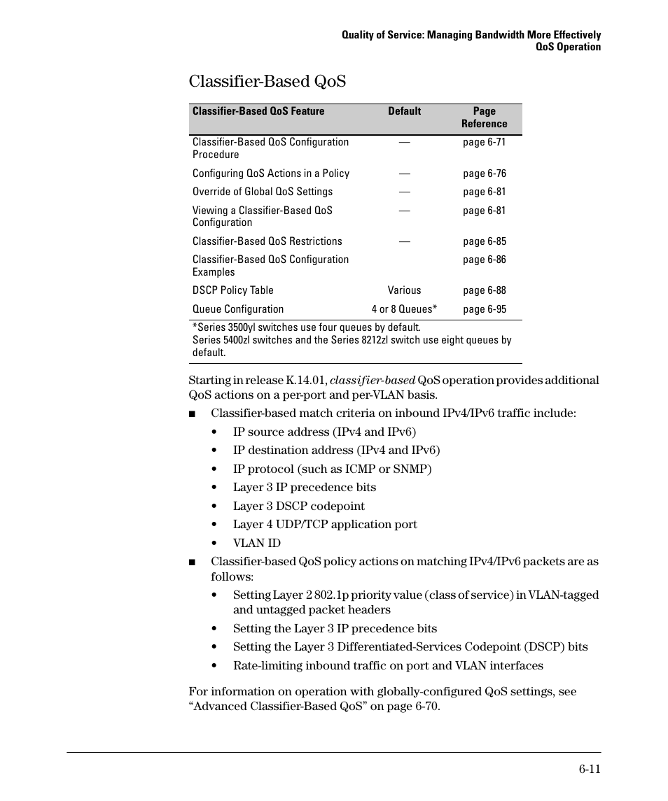 Classifier-based qos, Classifier-based qos -11 | HP 5400ZL User Manual | Page 233 / 450