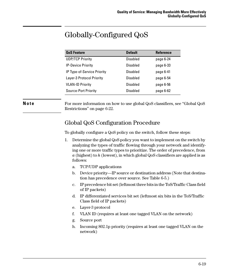 Globally-configured qos, Global qos configuration procedure, Global qos configuration procedure -19 | HP 5400ZL User Manual | Page 241 / 450