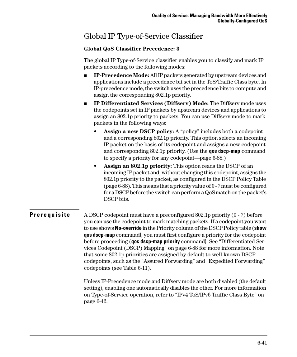 Global ip type-of-service classifier, Global ip type-of-service classifier -41 | HP 5400ZL User Manual | Page 263 / 450