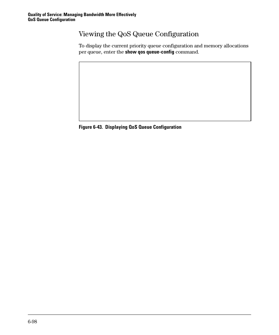 Viewing the qos queue configuration, Viewing the qos queue configuration -98 | HP 5400ZL User Manual | Page 320 / 450