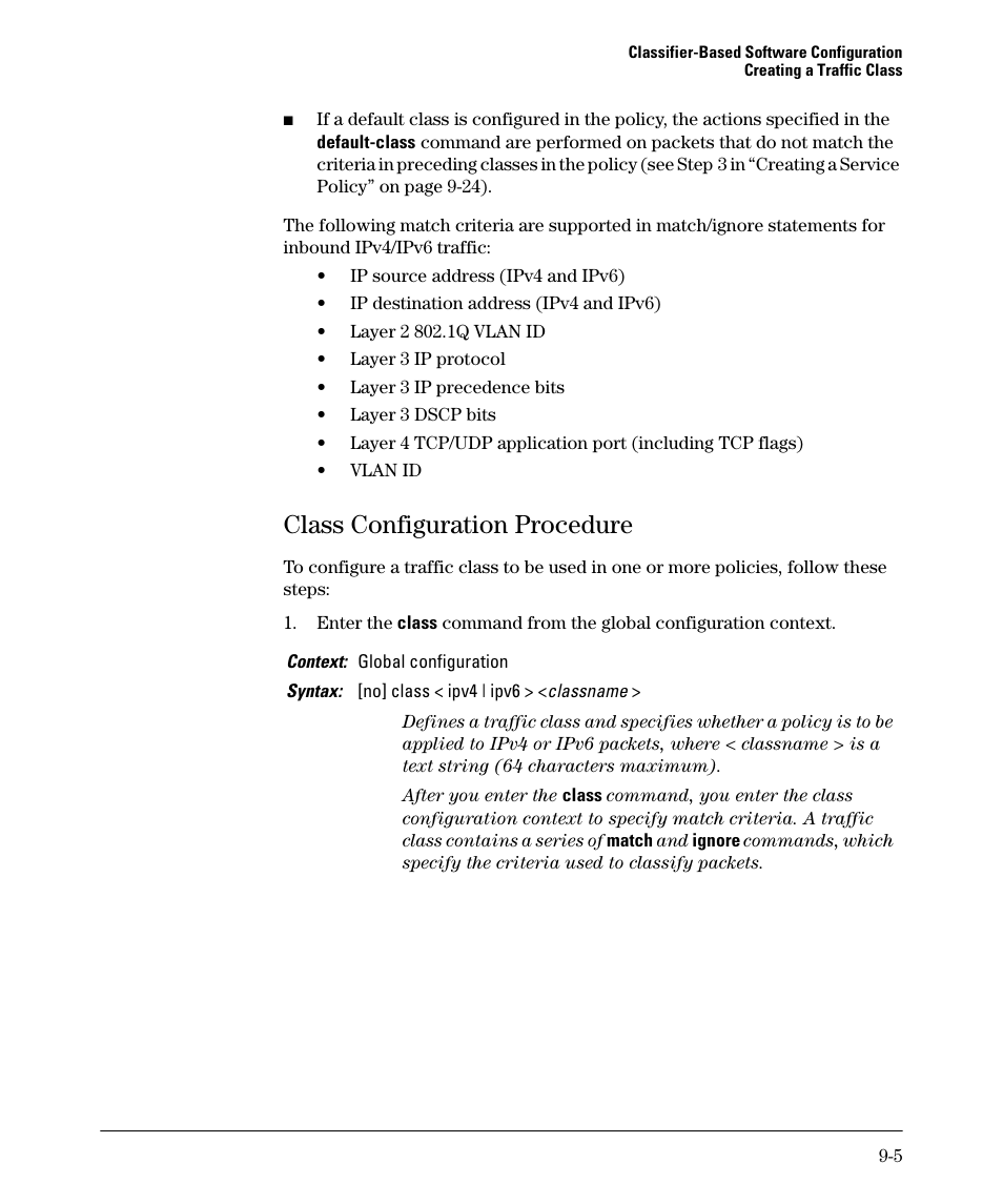 Class configuration procedure, Class configuration procedure -5 | HP 5400ZL User Manual | Page 407 / 450