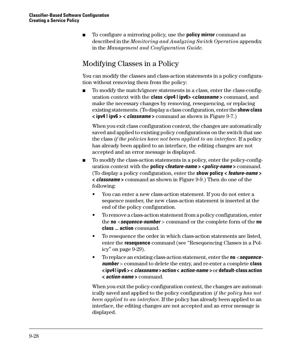 Modifying classes in a policy, Modifying classes in a policy -28 | HP 5400ZL User Manual | Page 430 / 450