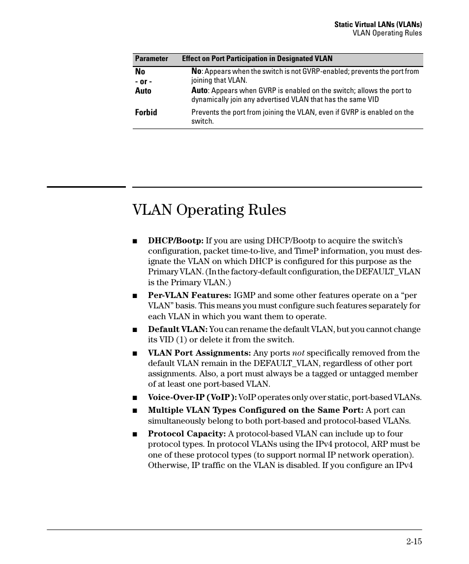 Vlan operating rules | HP 5400ZL User Manual | Page 47 / 450