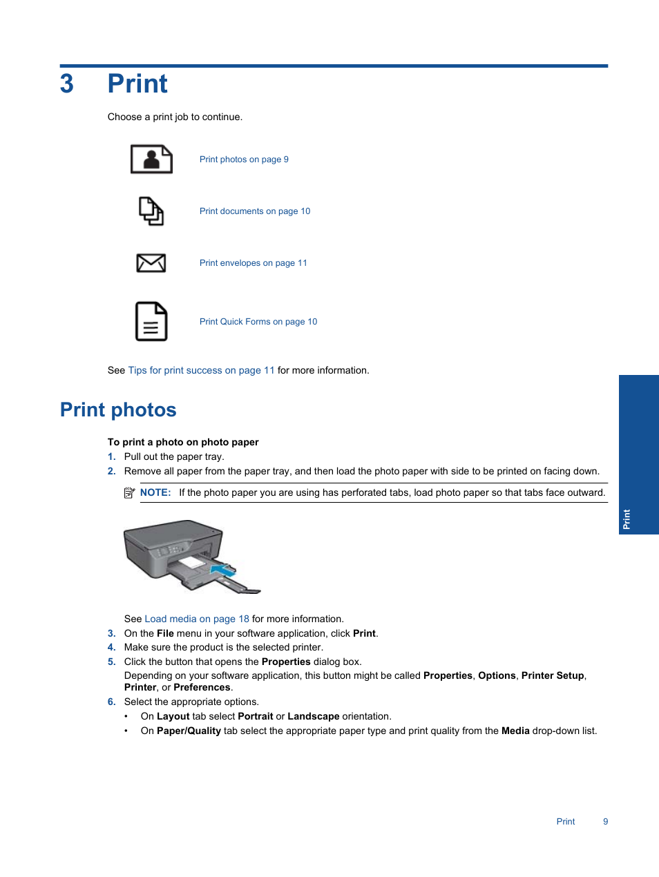 Print, Print photos, 3 print | 3print | HP 3070 B611 User Manual | Page 11 / 60