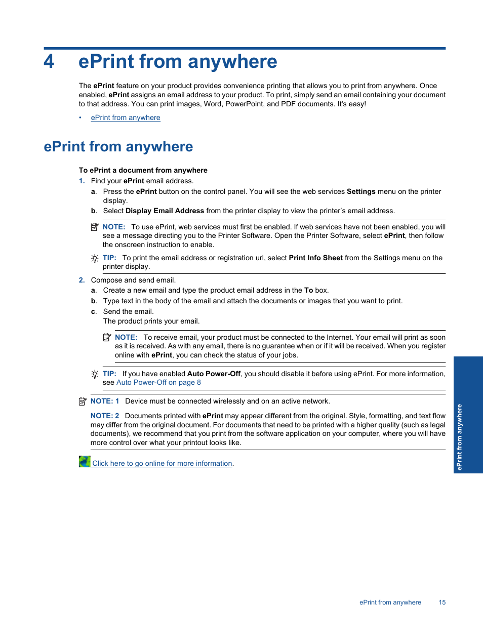 Eprint from anywhere, 4 eprint from anywhere, 4eprint from anywhere | HP 3070 B611 User Manual | Page 17 / 60