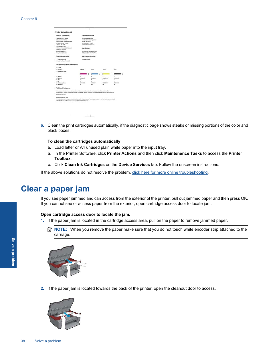 Clear a paper jam | HP 3070 B611 User Manual | Page 40 / 60