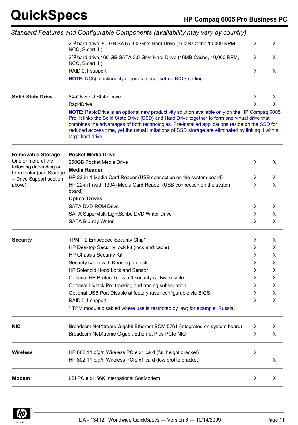 Quickspecs | HP COMPAQ 6005 User Manual | Page 11 / 44