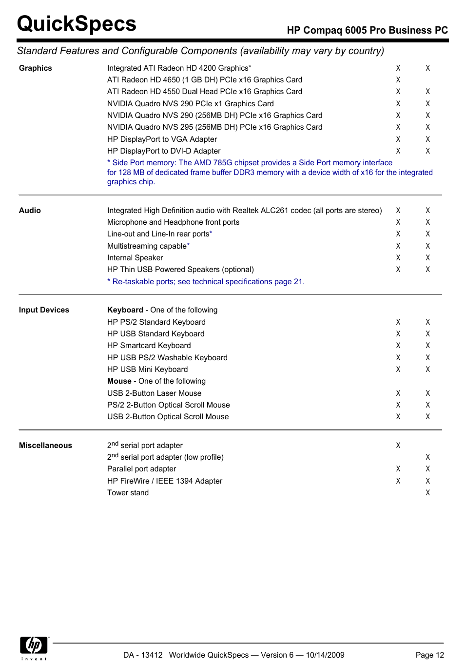 Quickspecs | HP COMPAQ 6005 User Manual | Page 12 / 44