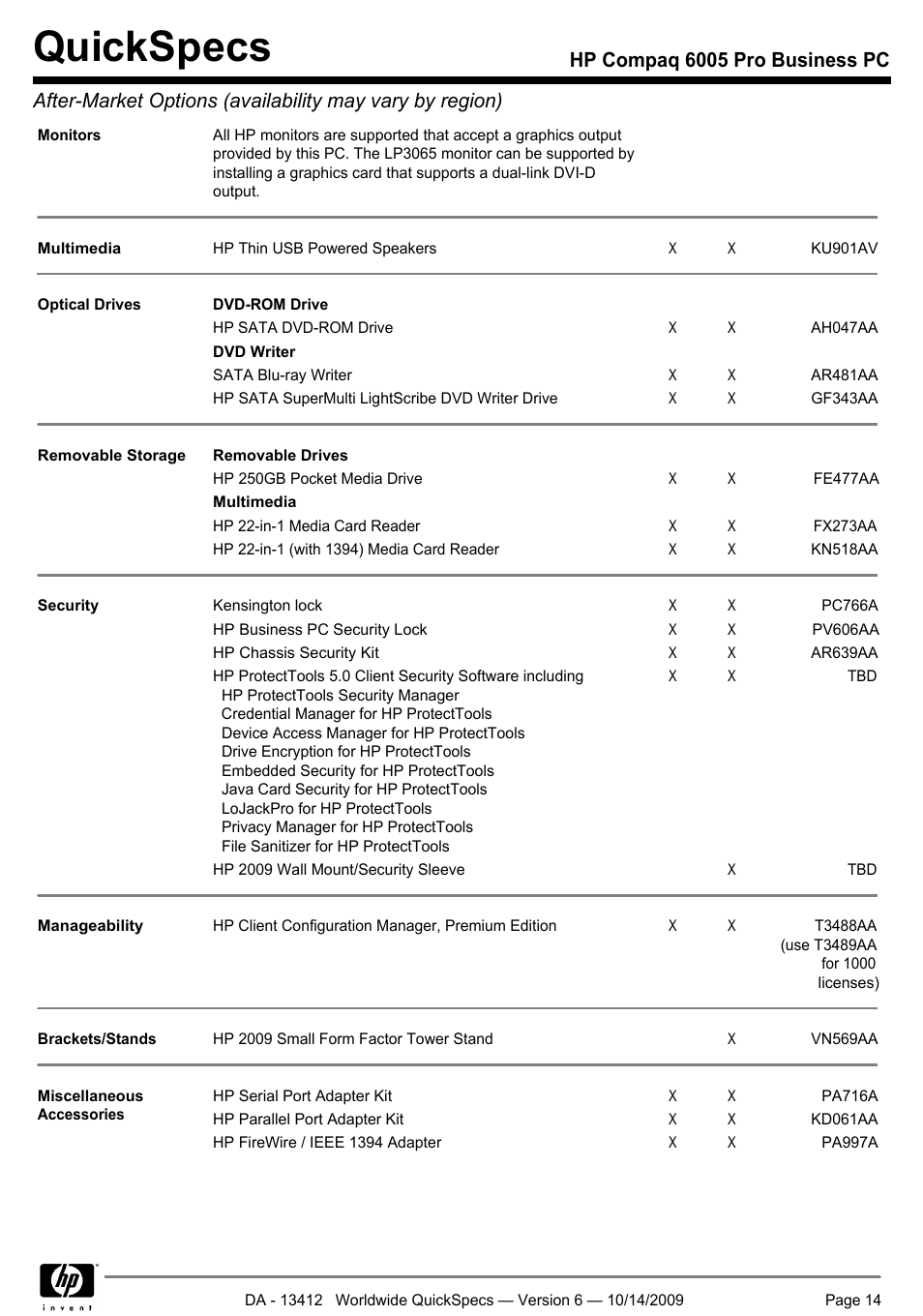 Quickspecs | HP COMPAQ 6005 User Manual | Page 14 / 44