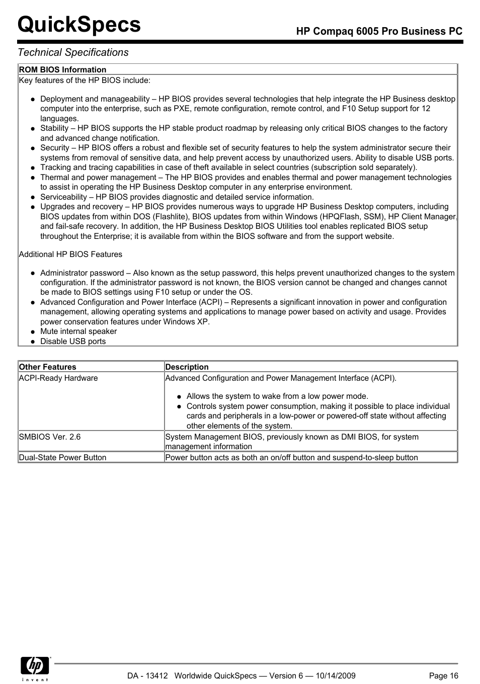 Quickspecs | HP COMPAQ 6005 User Manual | Page 16 / 44