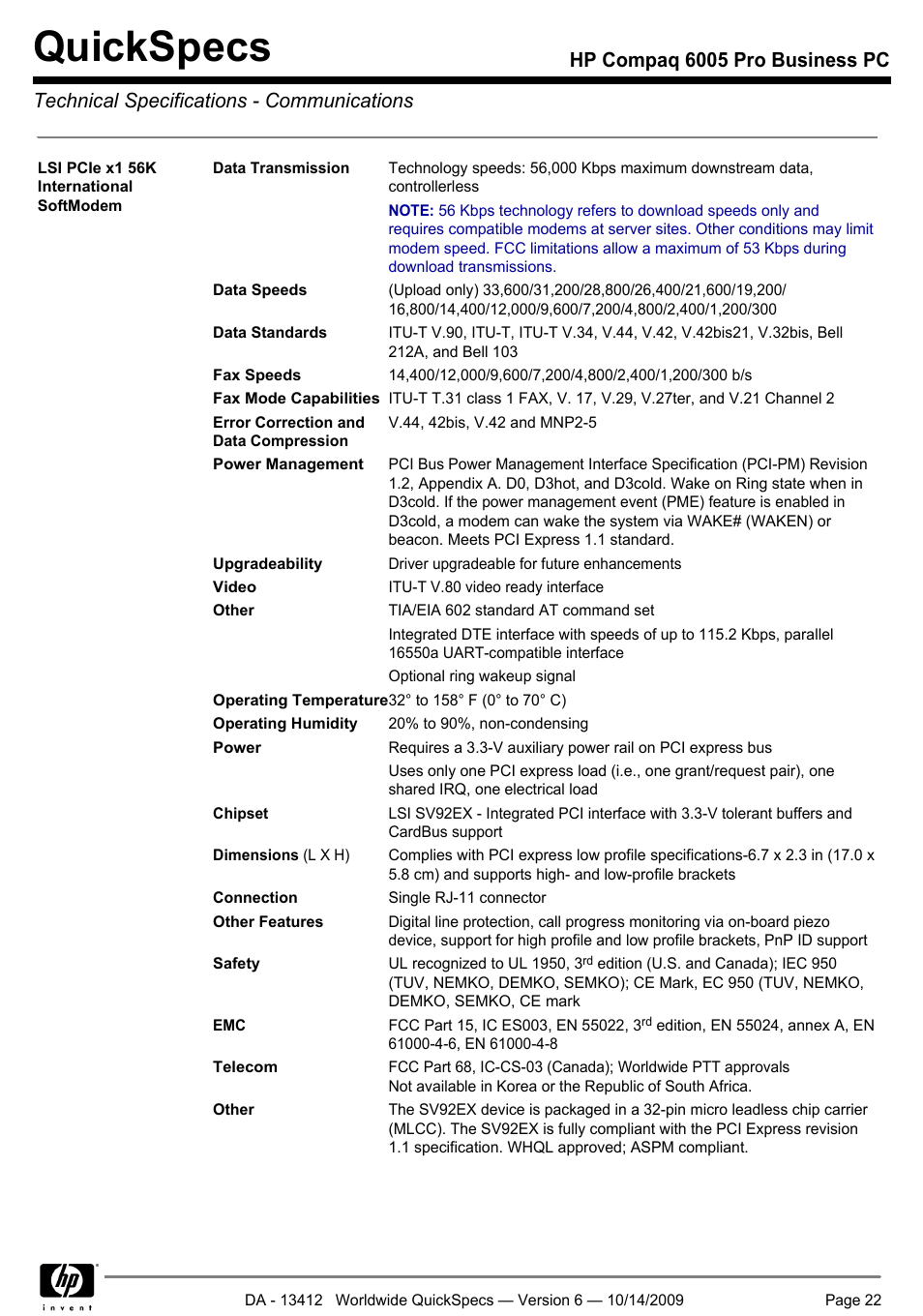 Quickspecs | HP COMPAQ 6005 User Manual | Page 22 / 44