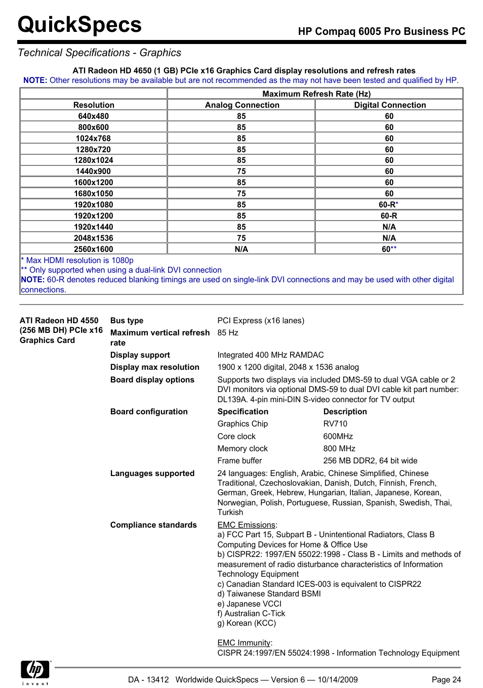Quickspecs | HP COMPAQ 6005 User Manual | Page 24 / 44
