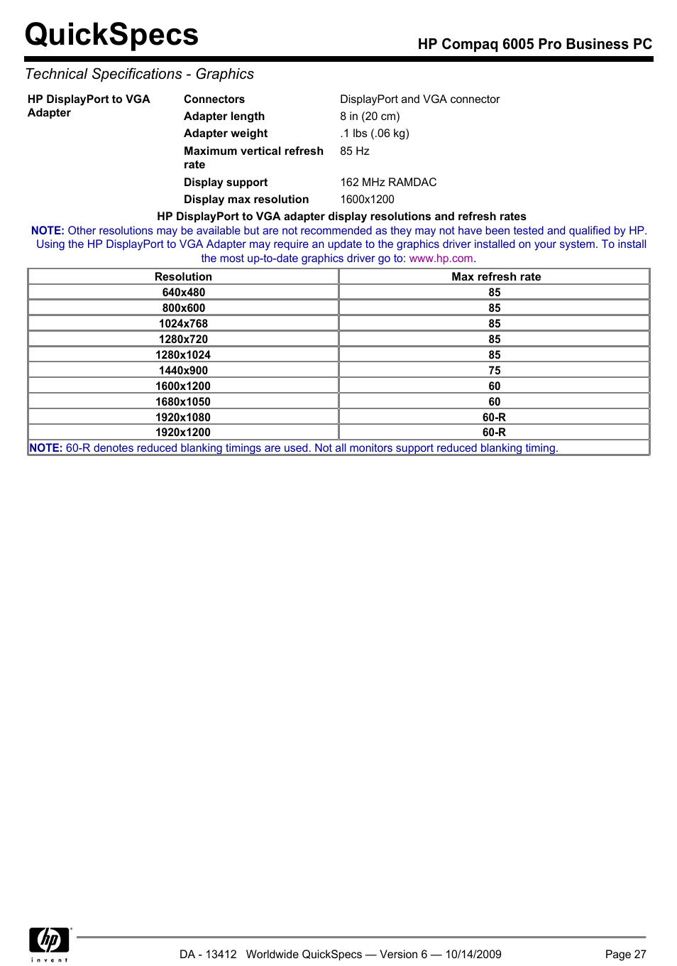 Quickspecs | HP COMPAQ 6005 User Manual | Page 27 / 44
