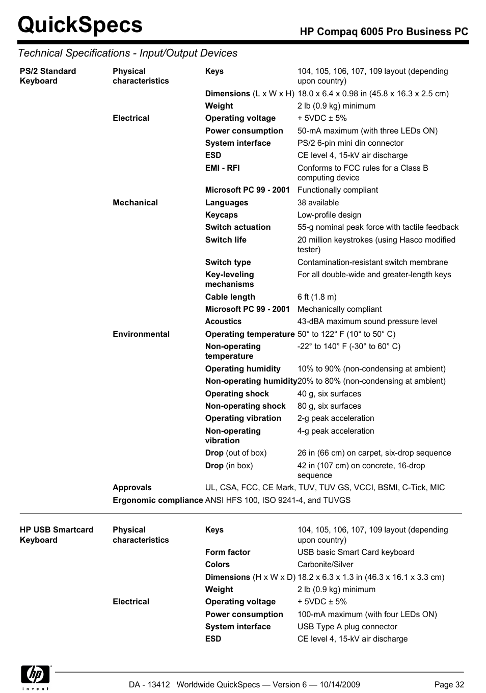 Quickspecs | HP COMPAQ 6005 User Manual | Page 32 / 44