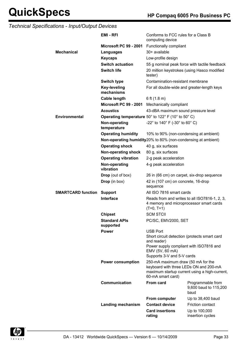 Quickspecs | HP COMPAQ 6005 User Manual | Page 33 / 44