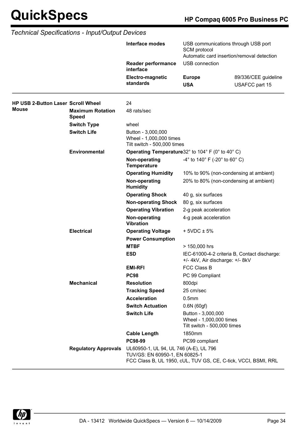 Quickspecs | HP COMPAQ 6005 User Manual | Page 34 / 44