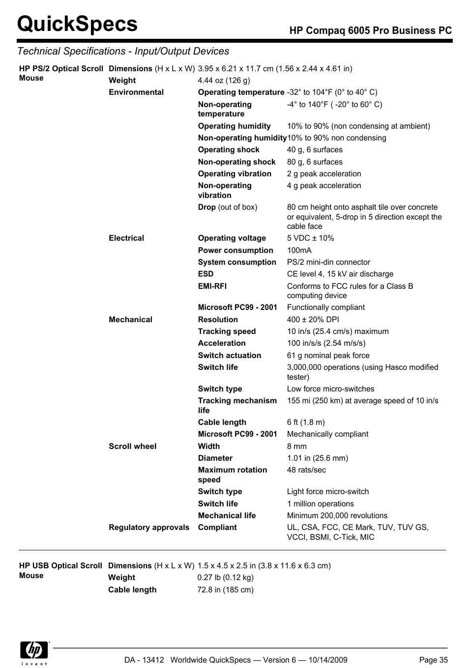 Quickspecs | HP COMPAQ 6005 User Manual | Page 35 / 44