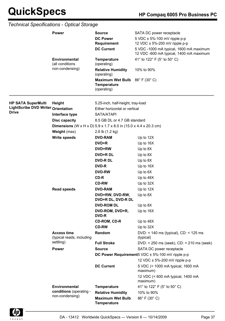 Quickspecs | HP COMPAQ 6005 User Manual | Page 37 / 44