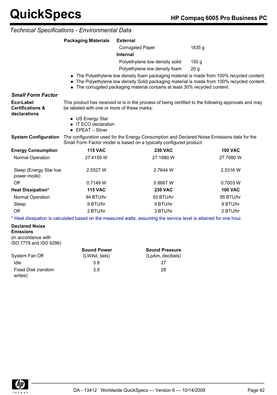 Quickspecs | HP COMPAQ 6005 User Manual | Page 42 / 44