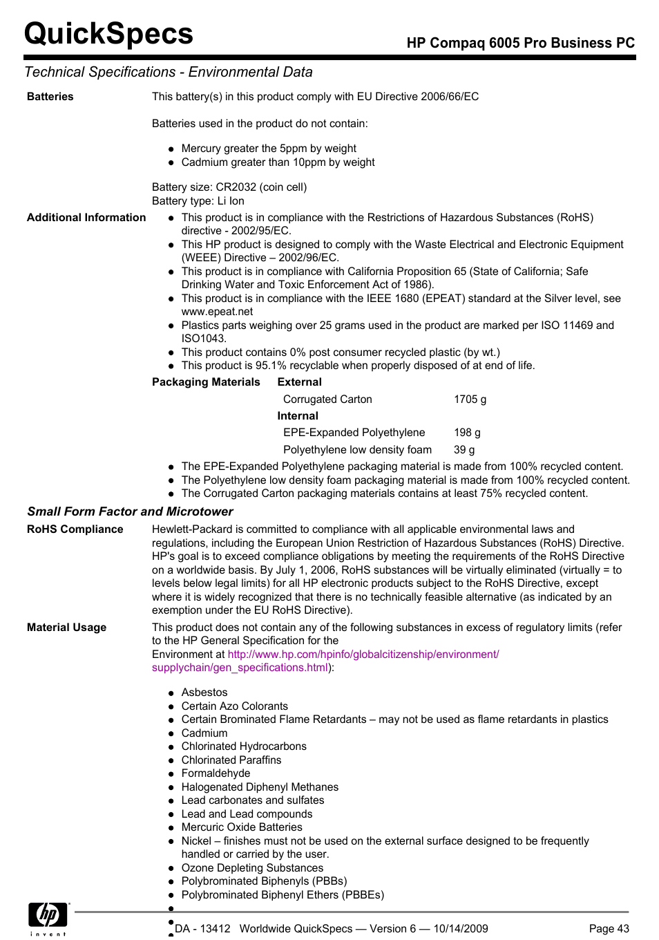 Quickspecs | HP COMPAQ 6005 User Manual | Page 43 / 44