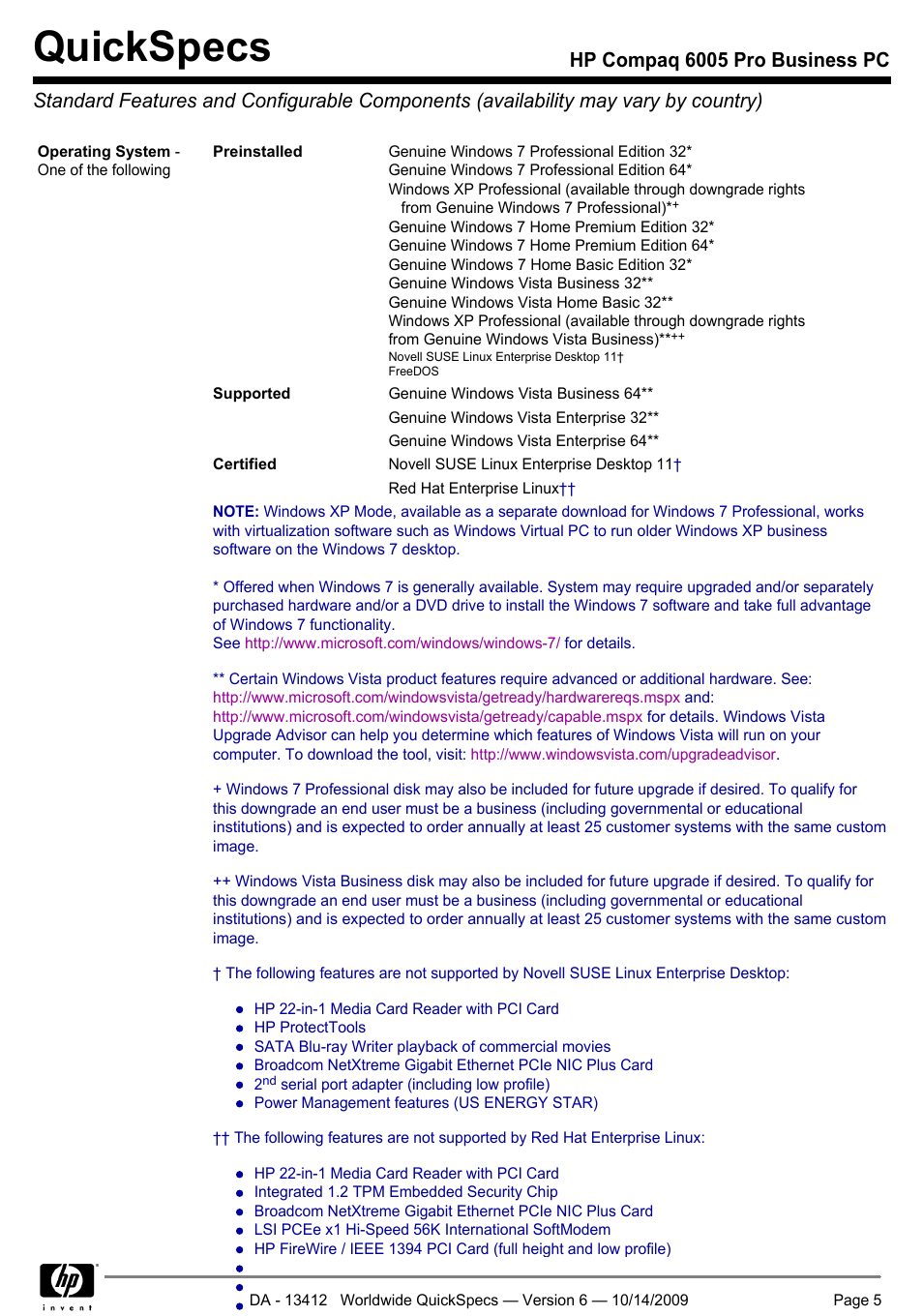Quickspecs | HP COMPAQ 6005 User Manual | Page 5 / 44