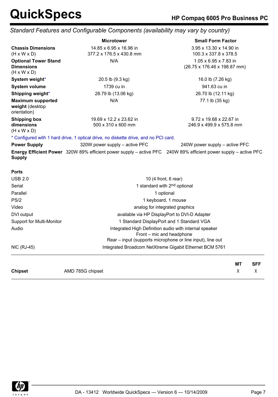 Quickspecs | HP COMPAQ 6005 User Manual | Page 7 / 44