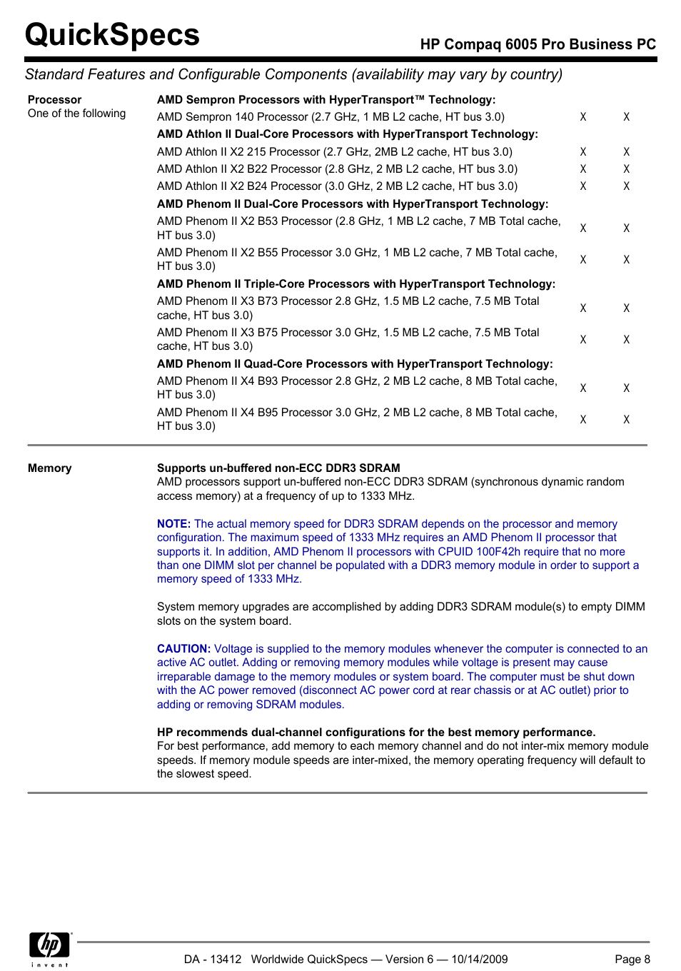 Quickspecs | HP COMPAQ 6005 User Manual | Page 8 / 44