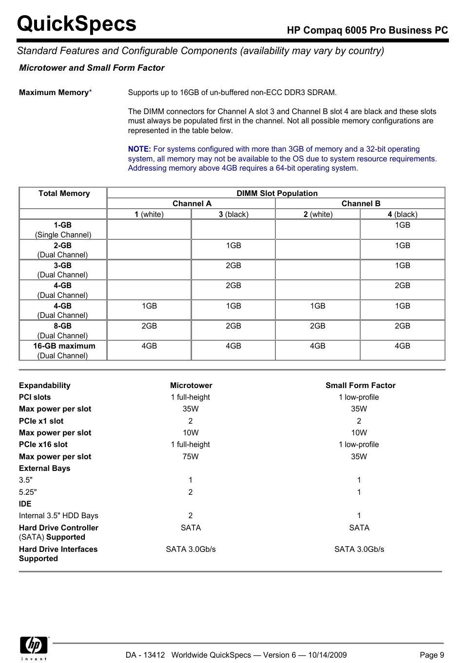 Quickspecs | HP COMPAQ 6005 User Manual | Page 9 / 44