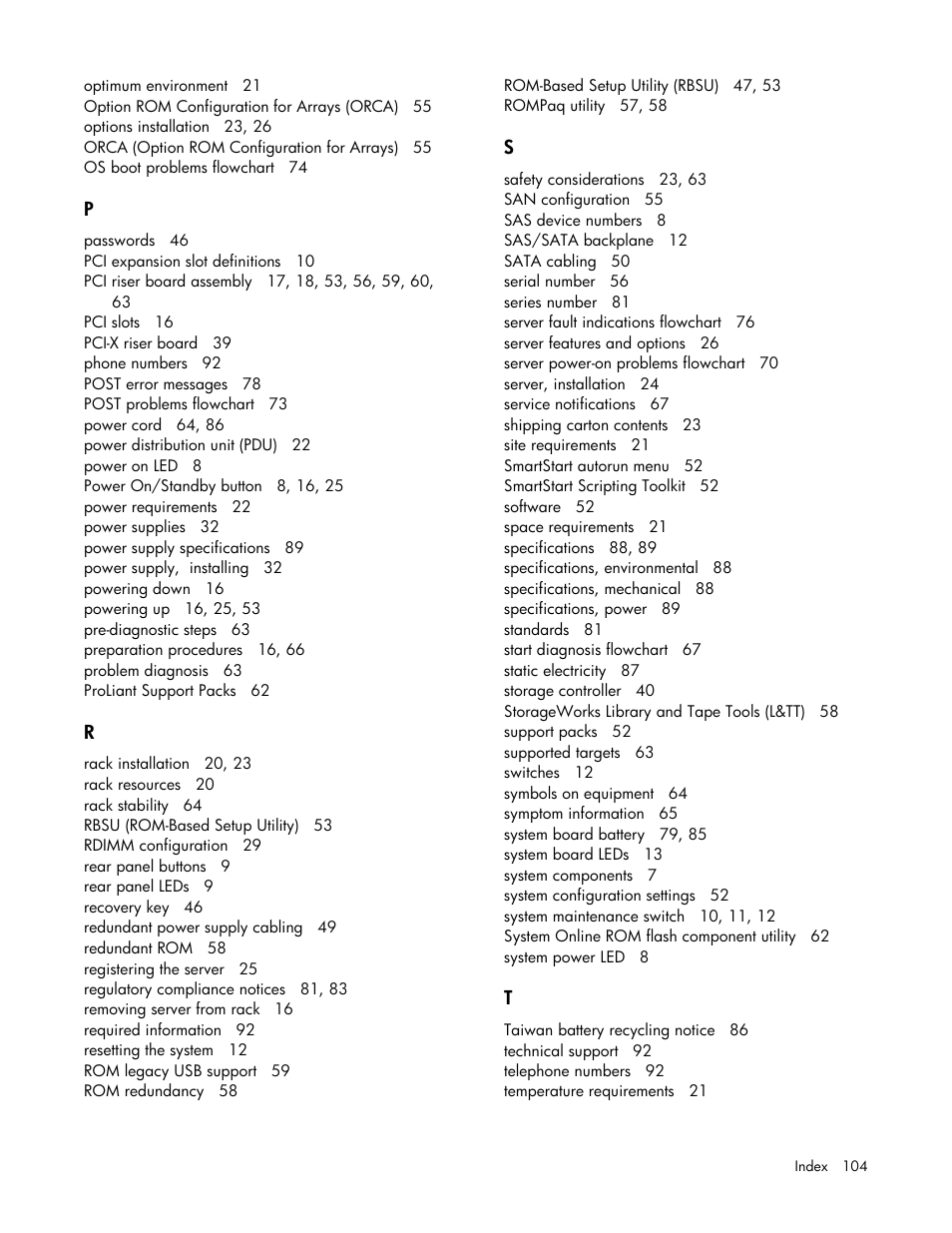 HP PROLIANT DL320 G6 User Manual | Page 104 / 105