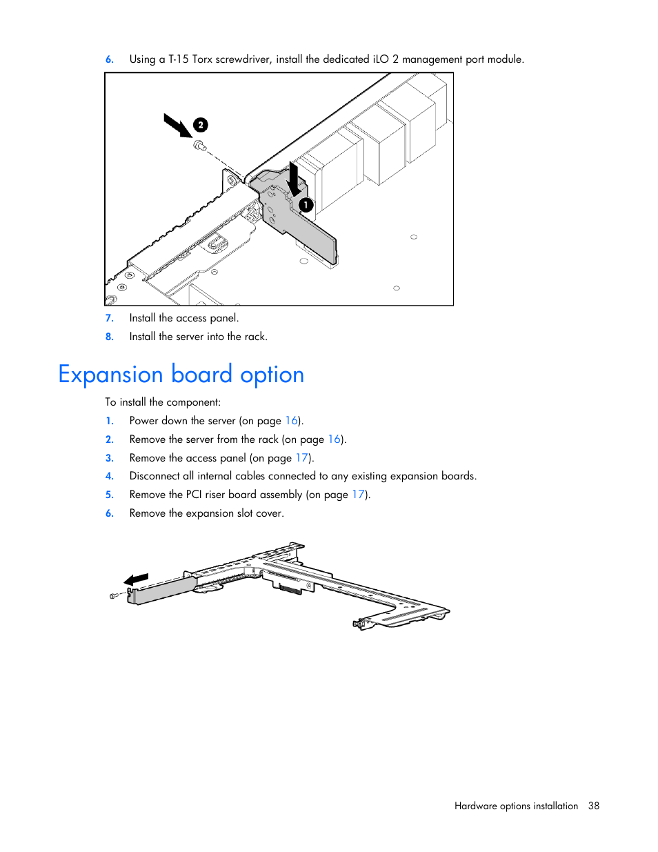 Expansion board option | HP PROLIANT DL320 G6 User Manual | Page 38 / 105