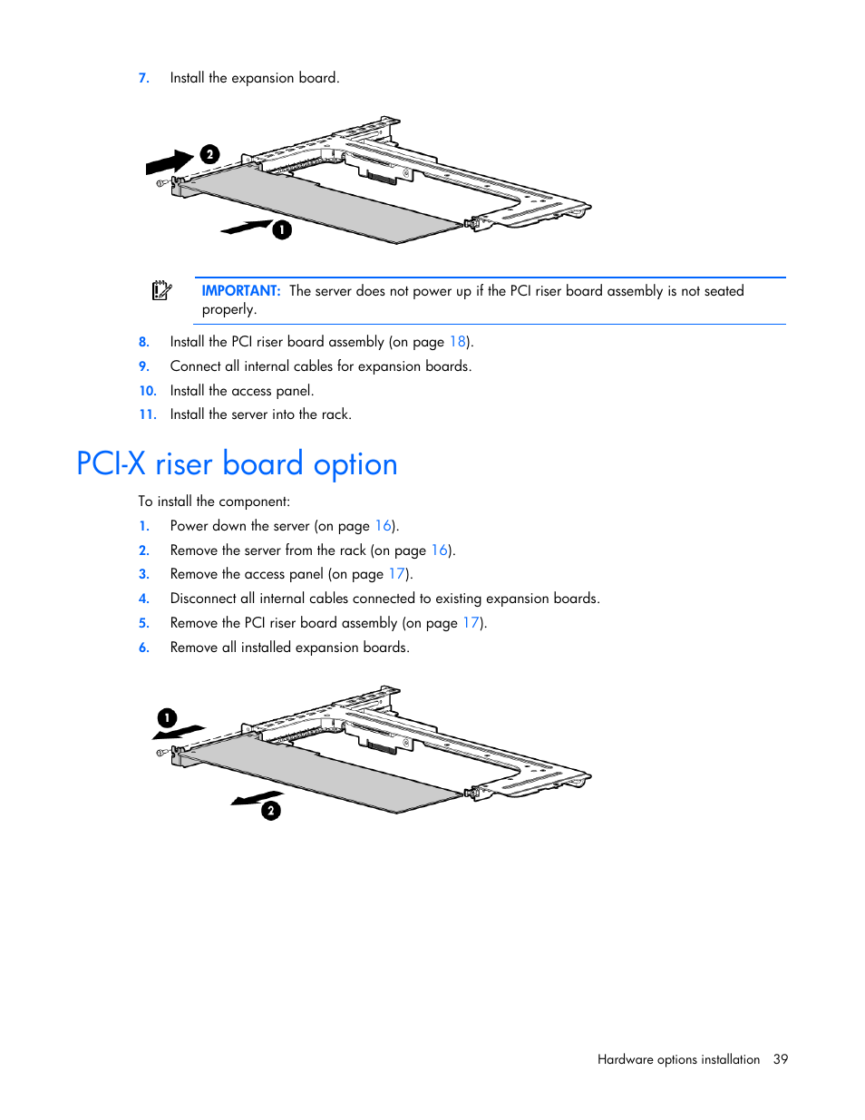 Pci-x riser board option | HP PROLIANT DL320 G6 User Manual | Page 39 / 105