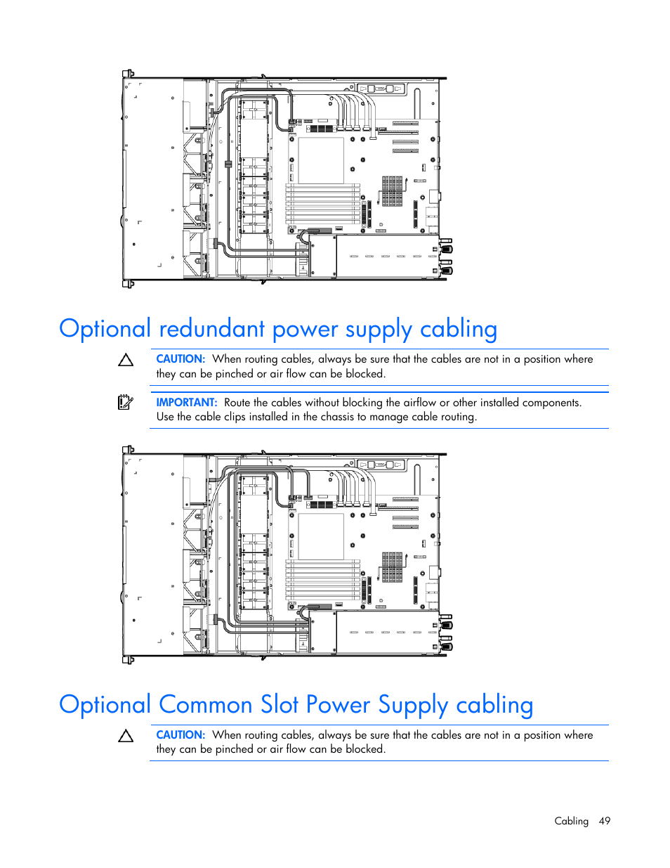 Optional redundant power supply cabling, Optional common slot power supply cabling | HP PROLIANT DL320 G6 User Manual | Page 49 / 105