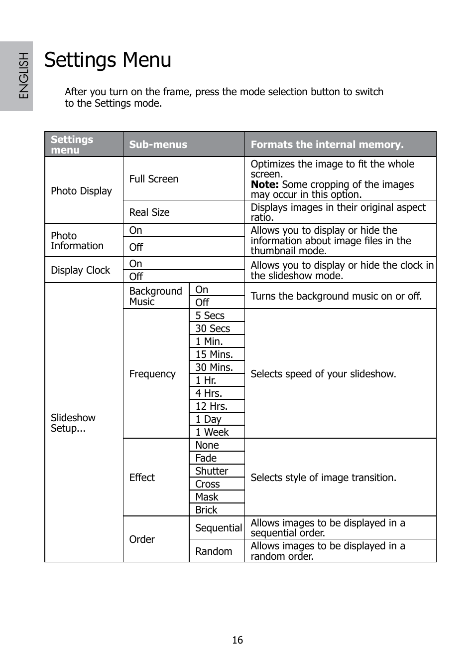 Settings menu | HP DF808 User Manual | Page 18 / 23