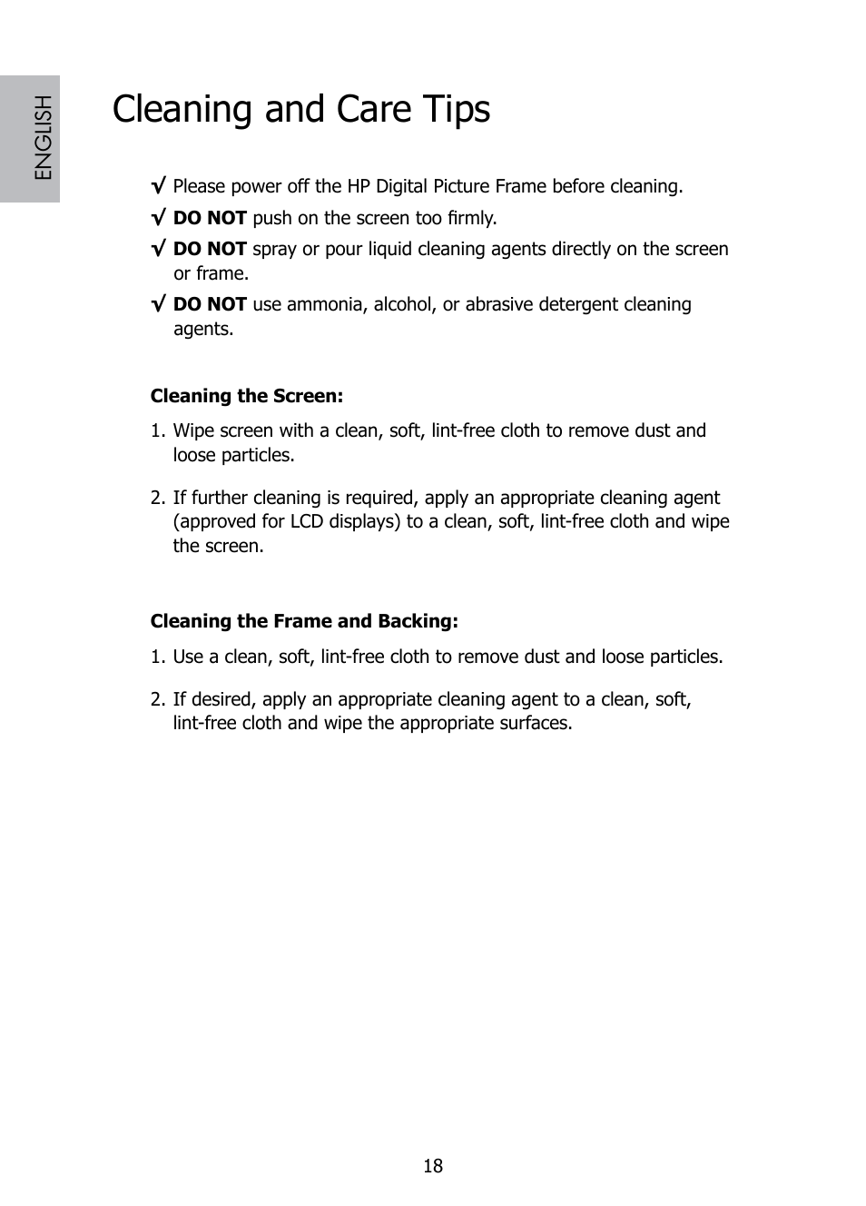 Cleaning and care tips | HP DF808 User Manual | Page 20 / 23