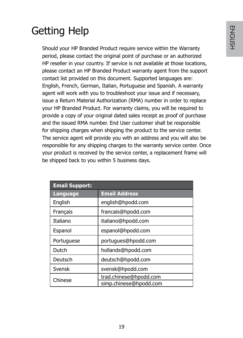 Getting help | HP DF808 User Manual | Page 21 / 23