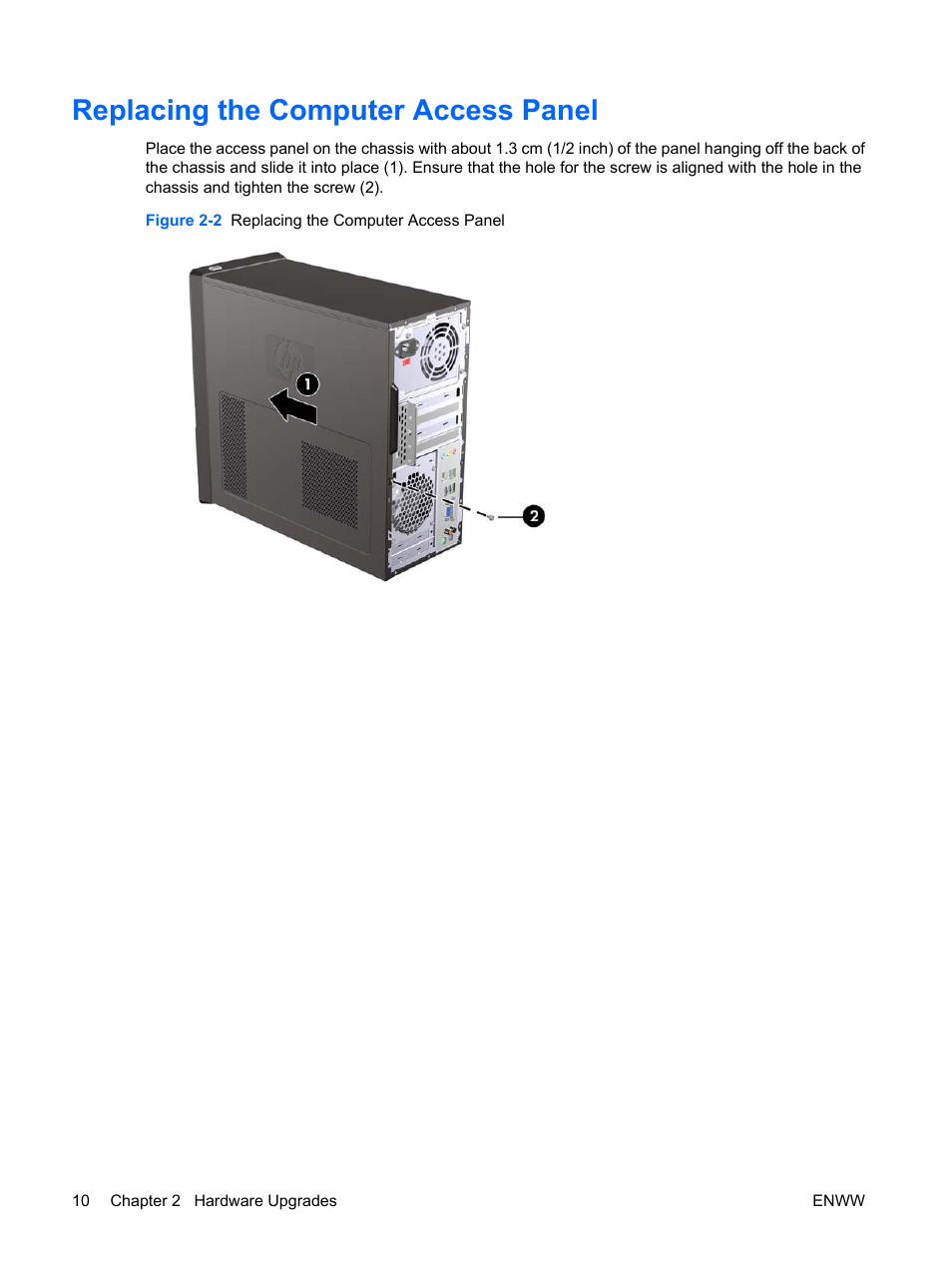 Replacing the computer access panel | HP DX7500 User Manual | Page 16 / 58